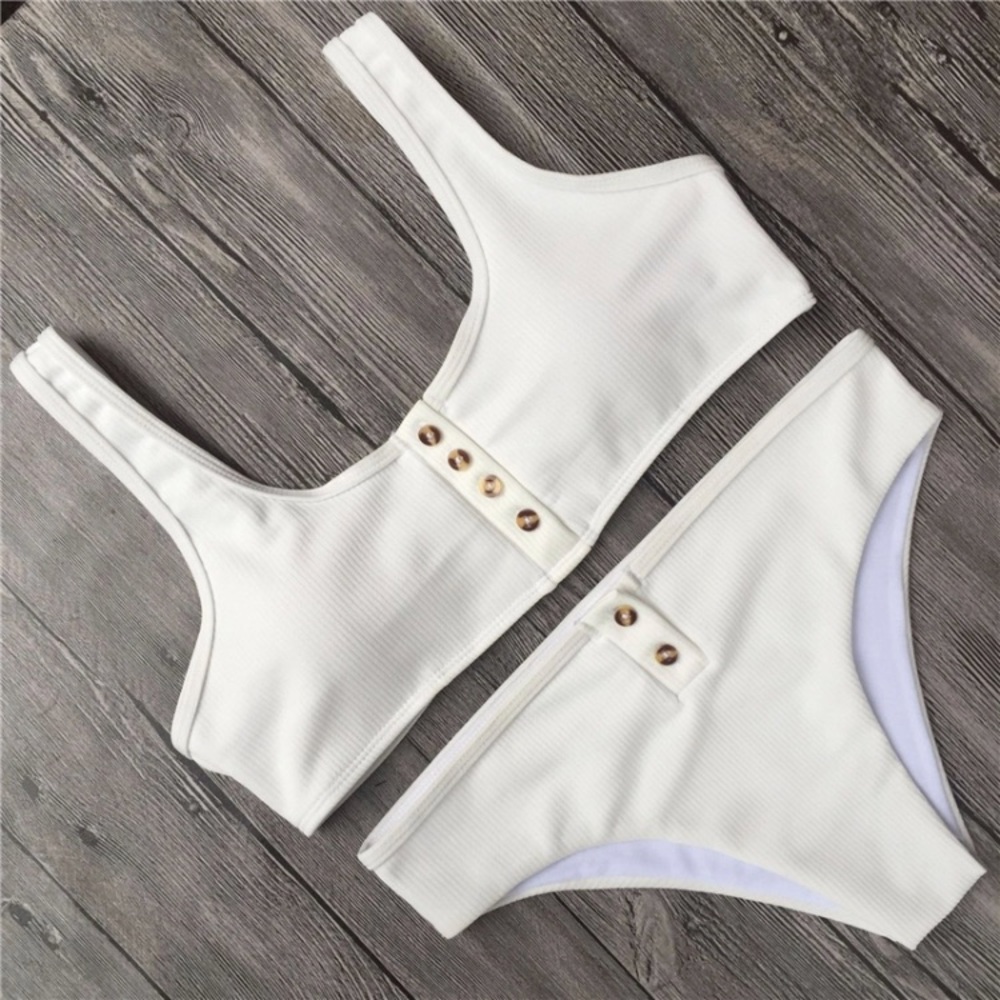 SOLD OUT CLEARANCE Ivory Ribbed Button Up Bikini Swimsuit - Picture 2 of 3